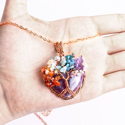 Aggiustabile Occhio di Tigre Gemstone 7 Chakra Albero della Vita Collare Pendente