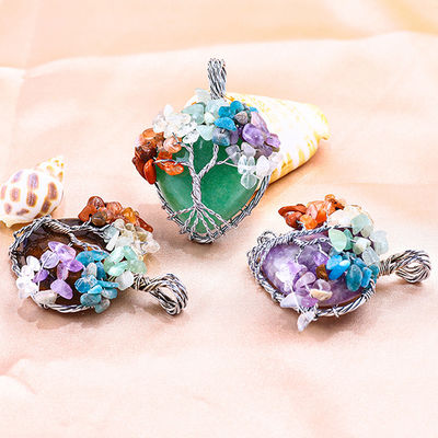 Aggiustabile Occhio di Tigre Gemstone 7 Chakra Albero della Vita Collare Pendente