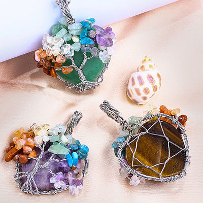 Aggiustabile Occhio di Tigre Gemstone 7 Chakra Albero della Vita Collare Pendente