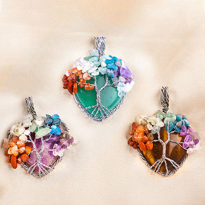 Aggiustabile Occhio di Tigre Gemstone 7 Chakra Albero della Vita Collare Pendente