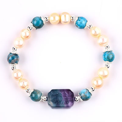Blu Apatite Bead Stone Rosa Acqua dolce Perla Bracelet OEM ODM