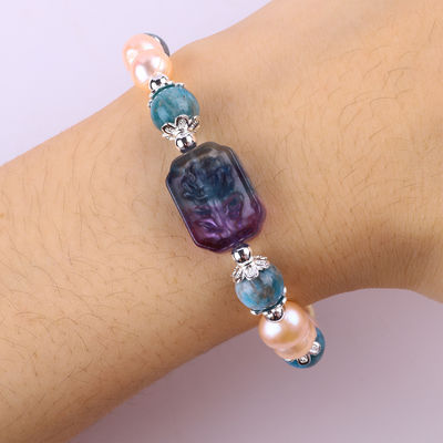 Blu Apatite Bead Stone Rosa Acqua dolce Perla Bracelet OEM ODM