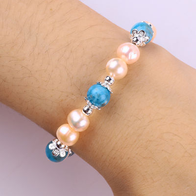 Blu Apatite Bead Stone Rosa Acqua dolce Perla Bracelet OEM ODM