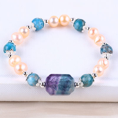 Blu Apatite Bead Stone Rosa Acqua dolce Perla Bracelet OEM ODM