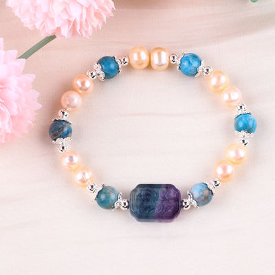 Blu Apatite Bead Stone Rosa Acqua dolce Perla Bracelet OEM ODM