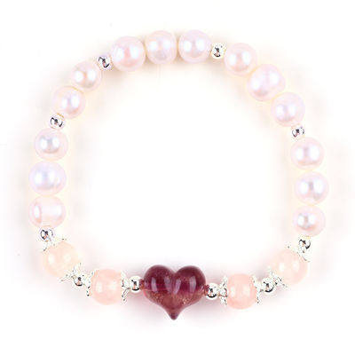 8MM Rosa Perla di Acqua dolce Stretch Bracelet Cuore Cristallo intaglio