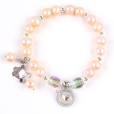7mm Pink Pearl Stretch Bracelet Con Conchiglia Bianca Accetta personalizzazione