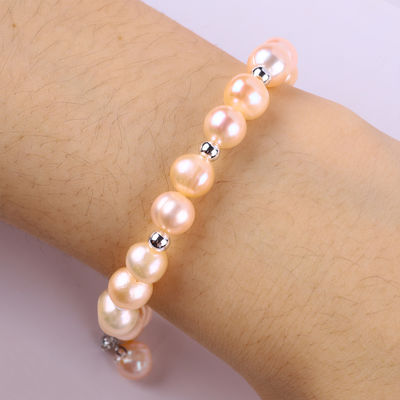 7mm Pink Pearl Stretch Bracelet Con Conchiglia Bianca Accetta personalizzazione