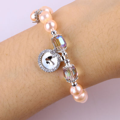 7mm Pink Pearl Stretch Bracelet Con Conchiglia Bianca Accetta personalizzazione