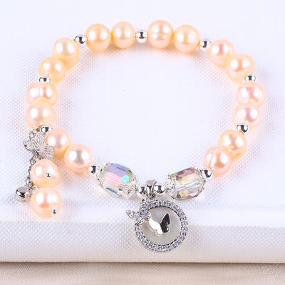 7mm Pink Pearl Stretch Bracelet Con Conchiglia Bianca Accetta personalizzazione