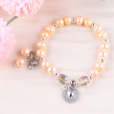 7mm Pink Pearl Stretch Bracelet Con Conchiglia Bianca Accetta personalizzazione