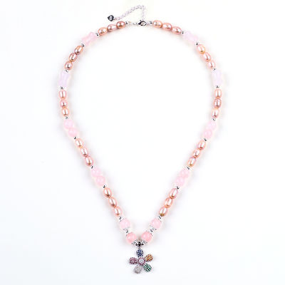 Collare perla di acqua dolce rosa quarzo 6mm perline cristallo maglione collare