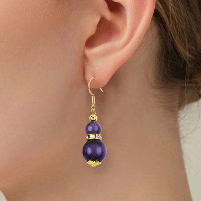 Occhio di gatto viola orecchini a goccia di gemma Dangle 8MM 10MM Perla