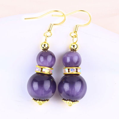 Occhio di gatto viola orecchini a goccia di gemma Dangle 8MM 10MM Perla