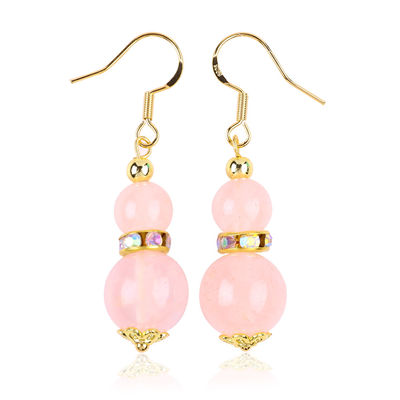 Energia curativa rosa rosa quarzo cristallo corto angolo rotondo forma perla gancio orecchino per l'uso quotidiano