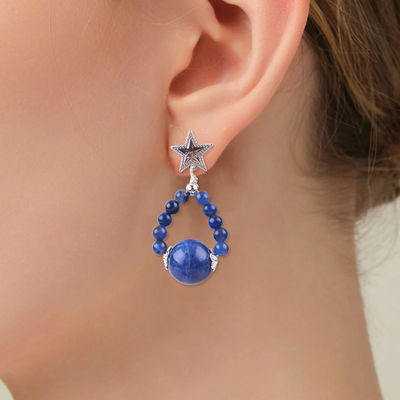 Orecchini in pietra di cristallo fatti a mano Orecchini in pietra di gemma di sodalite Orecchini con perline di stelle