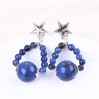 Orecchini in pietra di cristallo fatti a mano Orecchini in pietra di gemma di sodalite Orecchini con perline di stelle