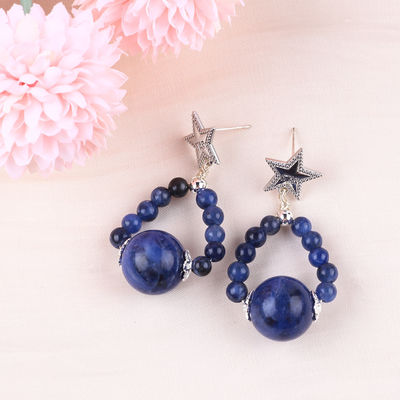 Orecchini in pietra di cristallo fatti a mano Orecchini in pietra di gemma di sodalite Orecchini con perline di stelle