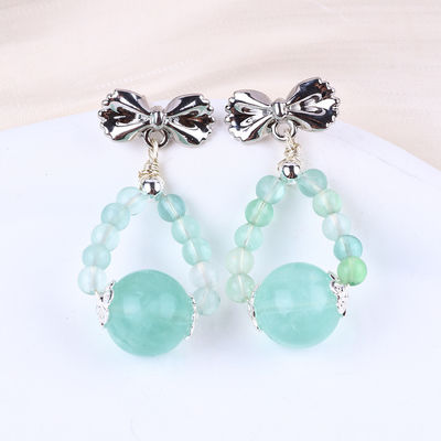 Orecchini di pietra di cristallo fatti a mano, diamanti di florite verde, incantesimi di arco a perline, pendenti, orecchini