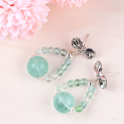 Orecchini di pietra di cristallo fatti a mano, diamanti di florite verde, incantesimi di arco a perline, pendenti, orecchini