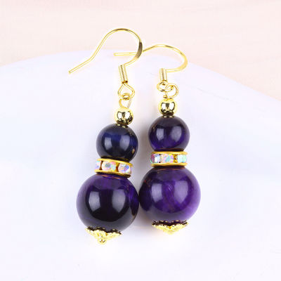 Pietra naturale spirituale viola Occhio di tigre cristallo forma rotonda Dangle Hook orecchino per indossare quotidianamente