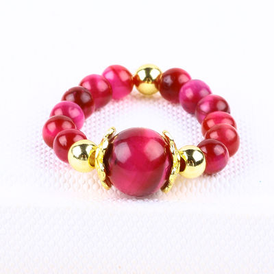 4MM Rosa Occhio di Tigre Rosso Cristallo Stretch Round Bead Ring Pietra di guarigione Anello regolabile per unisex