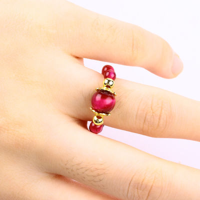 4MM Rosa Occhio di Tigre Rosso Cristallo Stretch Round Bead Ring Pietra di guarigione Anello regolabile per unisex