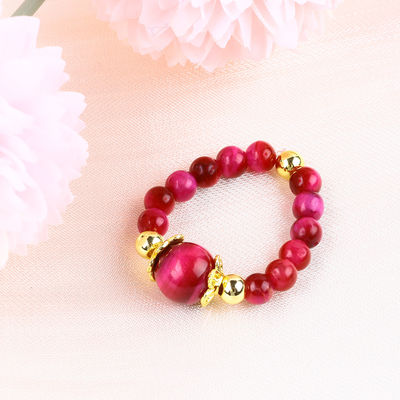 4MM Rosa Occhio di Tigre Rosso Cristallo Stretch Round Bead Ring Pietra di guarigione Anello regolabile per unisex