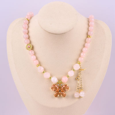 Il fascino della farfalla rosa quarzo pietra cristallo maglione collana guarigione emotiva