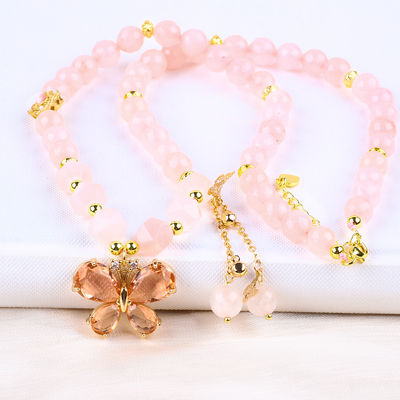 Il fascino della farfalla rosa quarzo pietra cristallo maglione collana guarigione emotiva