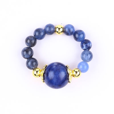 Cristallo naturale 4MM Blu Sodalite Rame Dorato Placcaggio Elastico Anello di Corda Per Gioielli Regalo