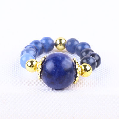 Cristallo naturale 4MM Blu Sodalite Rame Dorato Placcaggio Elastico Anello di Corda Per Gioielli Regalo