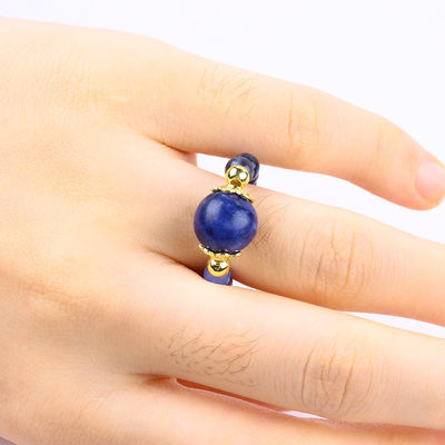 Cristallo naturale 4MM Blu Sodalite Rame Dorato Placcaggio Elastico Anello di Corda Per Gioielli Regalo