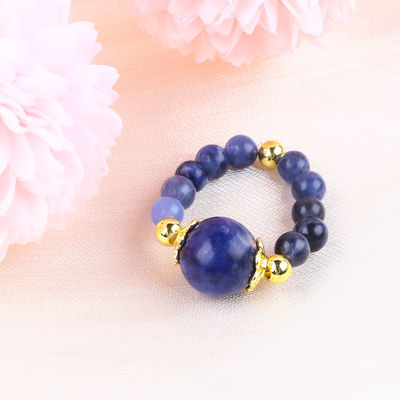 Cristallo naturale 4MM Blu Sodalite Rame Dorato Placcaggio Elastico Anello di Corda Per Gioielli Regalo