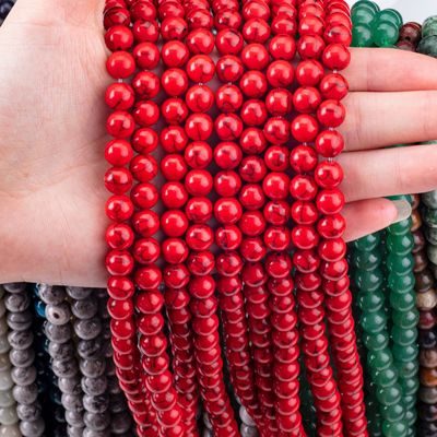 8 mm perline di pietra gioiosa turchese rossa artificiale Perline di pietra cristallina curativa per la produzione di gioielli