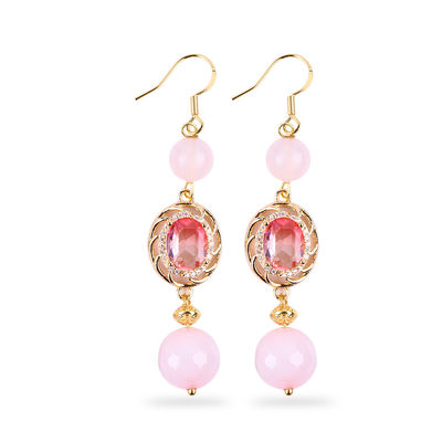 Multicristallo naturale rosa di quarzo con forma rotonda con orecchini di forma ovale rosa