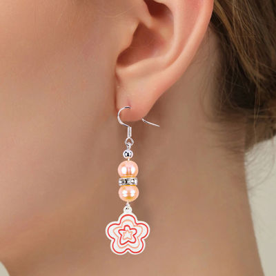 8mm perline rosa perle d'acqua dolce Dangle Hook orecchini Fiore incanto