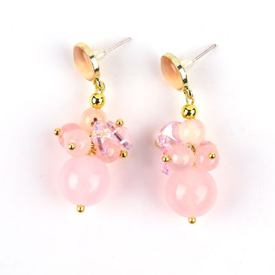 Rosa Calcedonia Pietra di cristallo Unico DIY Pendente Ovale Rotondo perle Stud orecchini per uso quotidiano