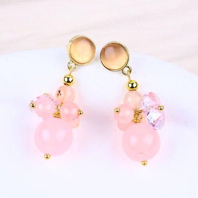 Rosa Calcedonia Pietra di cristallo Unico DIY Pendente Ovale Rotondo perle Stud orecchini per uso quotidiano