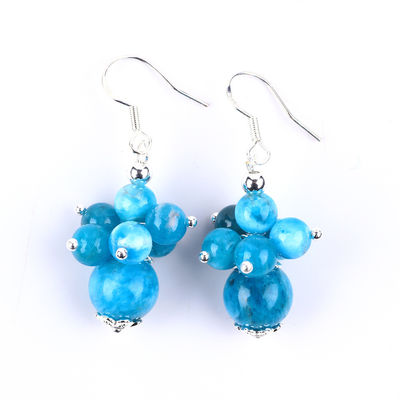 Gemstone Apatite Deinty Copper Silver Plating Natural Crystal Stone Dangle Corto orecchino a perline da fiore