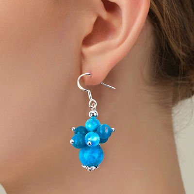 Gemstone Apatite Deinty Copper Silver Plating Natural Crystal Stone Dangle Corto orecchino a perline da fiore