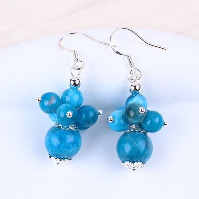 Gemstone Apatite Deinty Copper Silver Plating Natural Crystal Stone Dangle Corto orecchino a perline da fiore