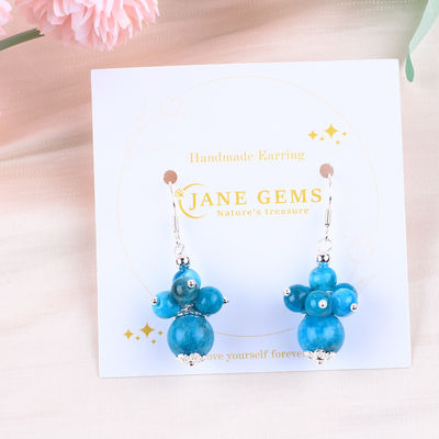 Gemstone Apatite Deinty Copper Silver Plating Natural Crystal Stone Dangle Corto orecchino a perline da fiore