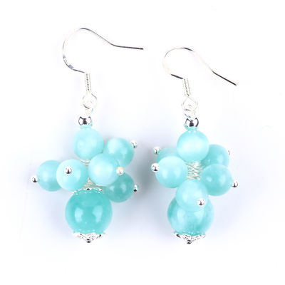 Fatto a mano Lago leggero Giada blu Guarigione spirituale Ronda Perla Fiore Dangle Orecchino Per Gioielli Regalo