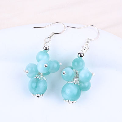 Fatto a mano Lago leggero Giada blu Guarigione spirituale Ronda Perla Fiore Dangle Orecchino Per Gioielli Regalo