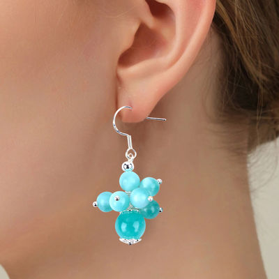 Fatto a mano Lago leggero Giada blu Guarigione spirituale Ronda Perla Fiore Dangle Orecchino Per Gioielli Regalo