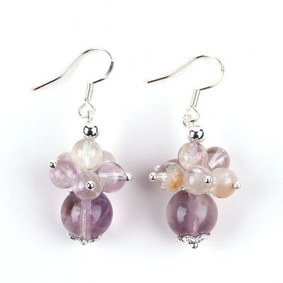 Orecchino in pietra naturale 8MM 10MM Lavanda curativa Azeztulite Cristallo perla Dangle Orecchino a fiori