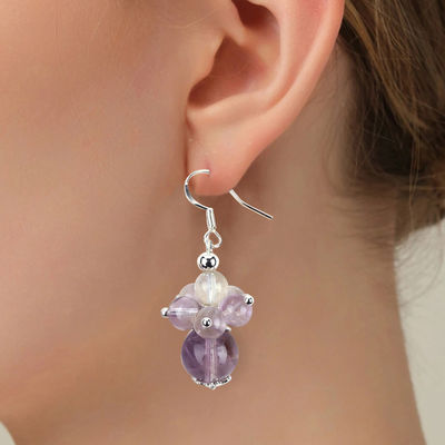 Orecchino in pietra naturale 8MM 10MM Lavanda curativa Azeztulite Cristallo perla Dangle Orecchino a fiori