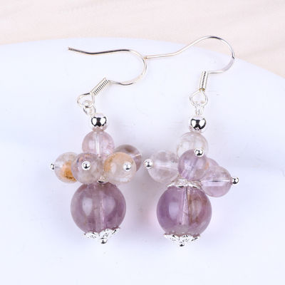 Orecchino in pietra naturale 8MM 10MM Lavanda curativa Azeztulite Cristallo perla Dangle Orecchino a fiori