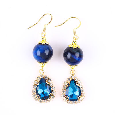 12 mm di pietra cristallina occhio di tigre blu con lacrima blu luccicante fascino orecchino corto per regali